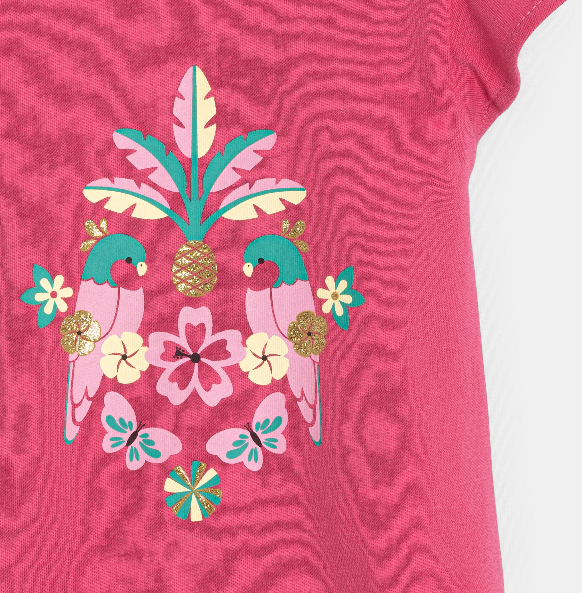 Rosa T-Shirt mit aufgedruckten Vögeln Kleinkind Mädchen 2