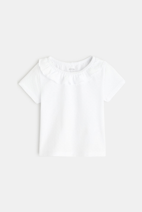 T-shirt col volanté maille fantaisie blanc bébé fille 2