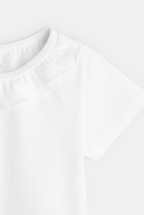 T-Shirt mit Rüschenkragen aus gemustertem Strick in Weiß Baby Mädchen 2