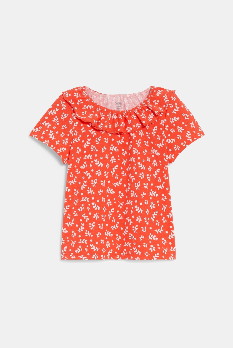T-shirt col volanté maille fantaisie rose bébé fille 1