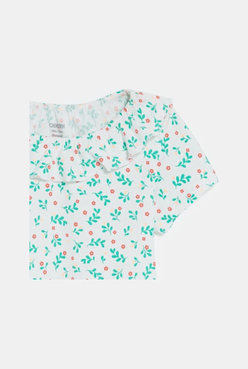 T-shirt col volanté maille fantaisie rose bébé fille