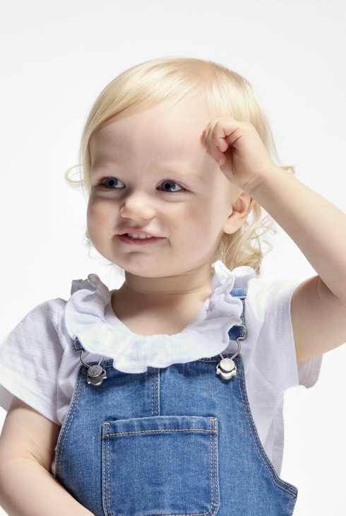 T-shirt col volanté maille fantaisie blanc bébé fille 1