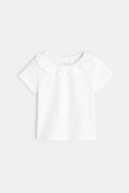T-shirt col volanté maille fantaisie blanc bébé fille 2