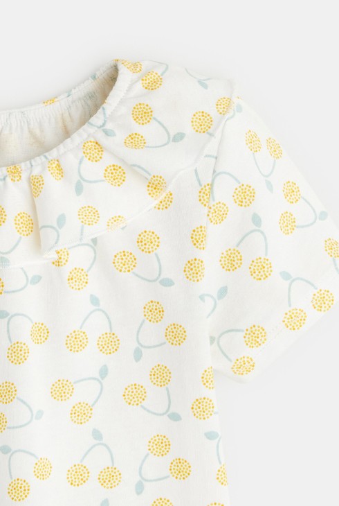 T-shirt col volanté maille fantaisie jaune bébé fille 2