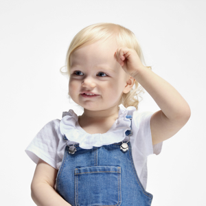 T-Shirt mit Rüschenkragen aus gemustertem Strick in Weiß Baby Mädchen 1