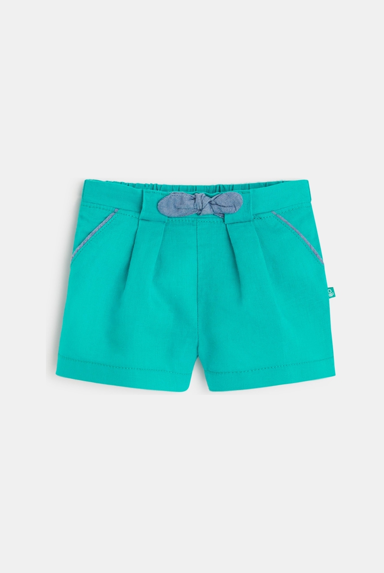 Short en lin à plis vert bébé fille 1
