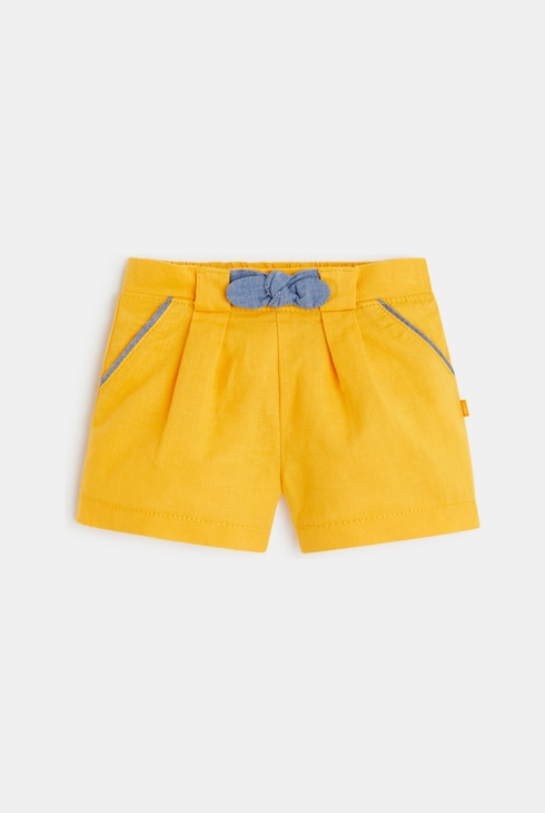 Short en lin à plis jaune bébé fille 1