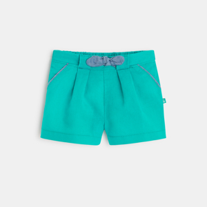 Short en lin à plis vert bébé fille 1