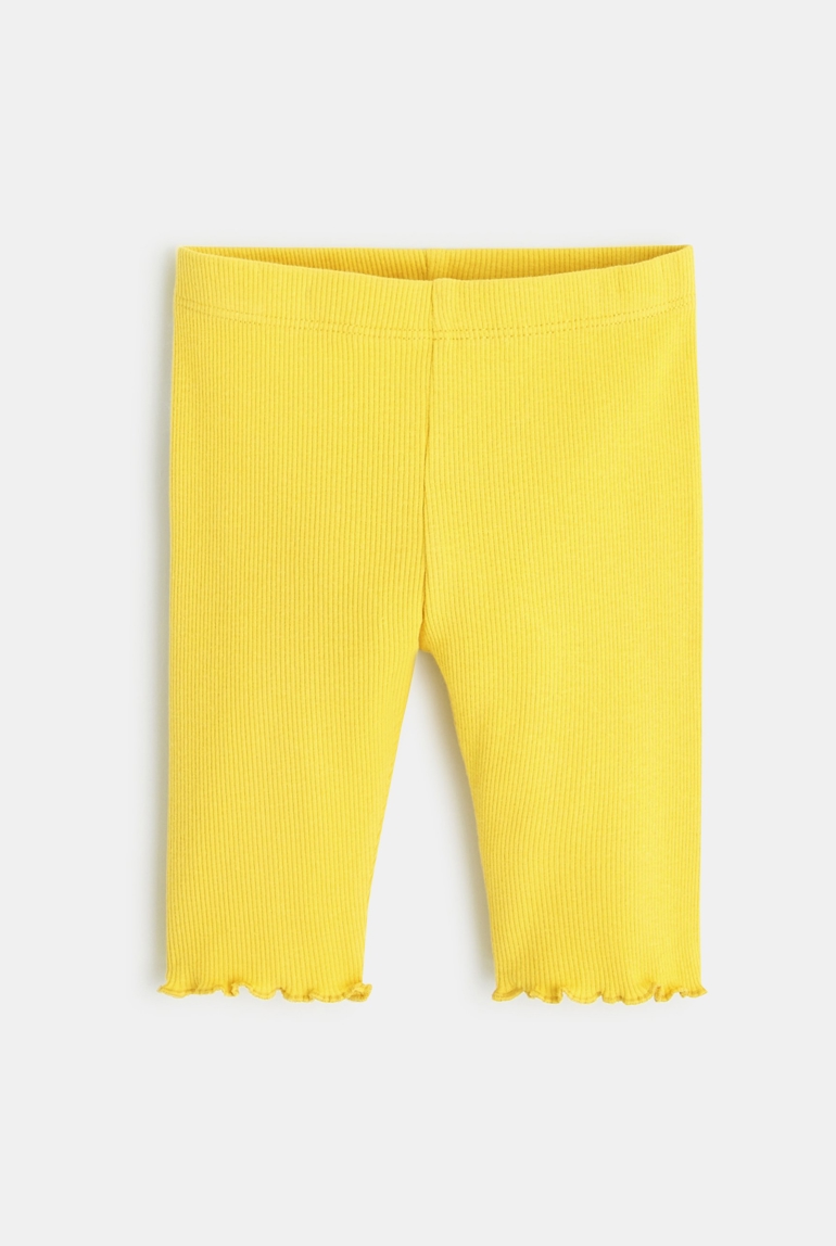 Legging corsaire maille côtelée unie jaune bébé fille 1