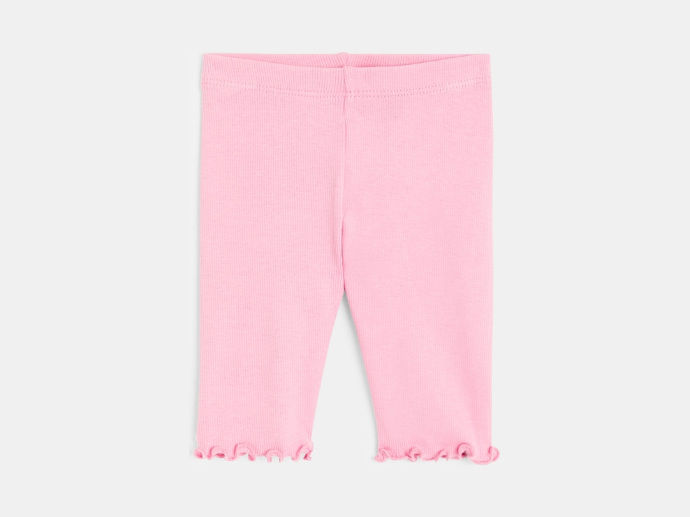 Legging corsaire maille côtelée unie rose bébé fille 1