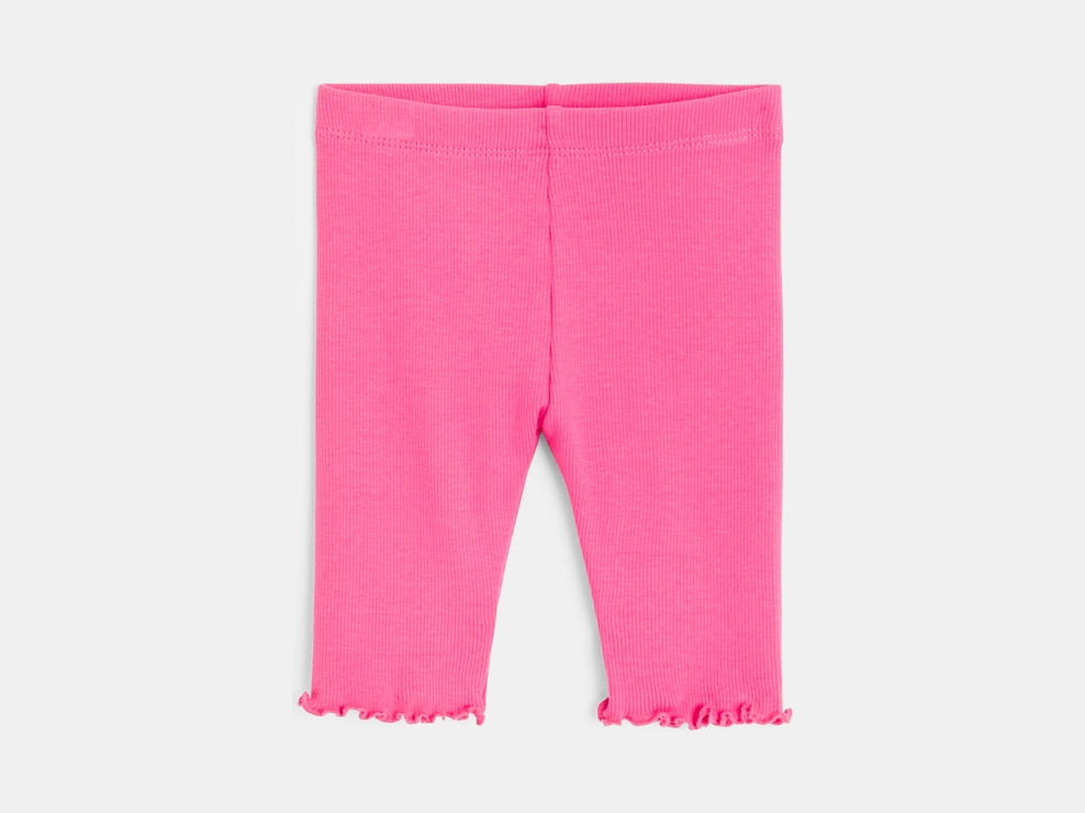 Einfarbige Capri-Leggings aus rosa Rippstrick Kleinkind Mädchen 1