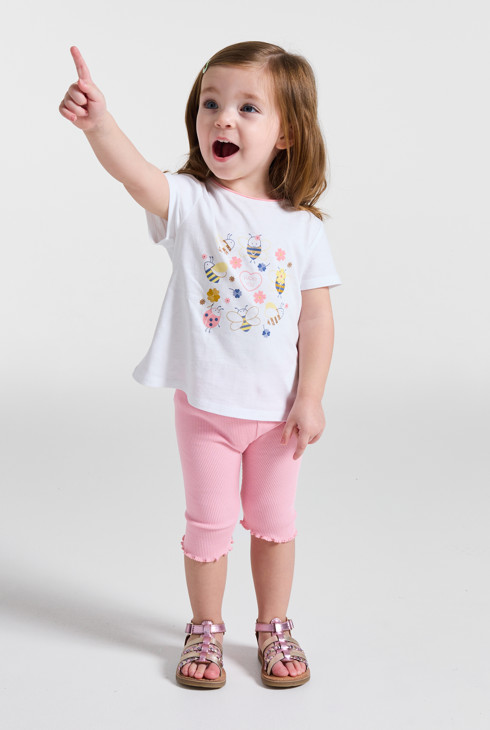 Legging corsaire maille côtelée unie rose bébé fille 1