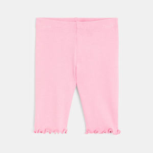 Baby girl's plain pink cropped ribbed leggings 1