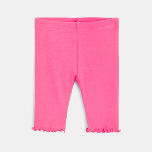 Baby girl's plain pink cropped ribbed leggings 1