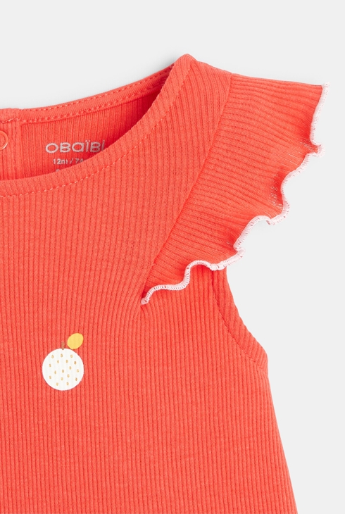 Débardeur maille côtelée à volants orange bébé fille