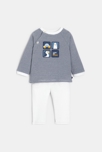 Pull rayé et pantalon molleton bleu naissance 1