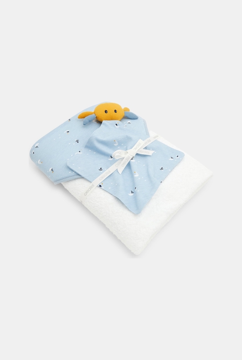 Cape de bain et doudou plat crabe blanche naissance 1