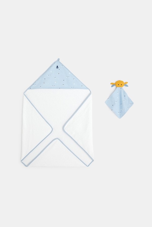 Cape de bain et doudou plat crabe blanche naissance 2