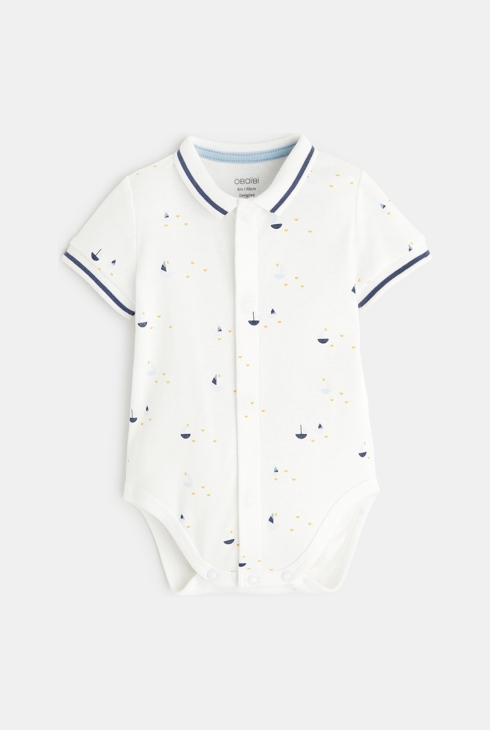 Kurze gerippte Latzhose und Body mit Booten Gelb Geburt 2