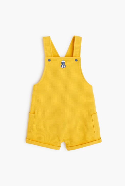 Kurze gerippte Latzhose und Body mit Booten Gelb Geburt 2