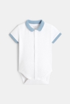 Salopette courte rayée et body col polo bleue naissance 3