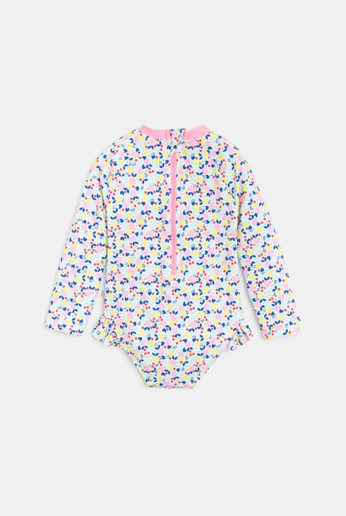 Rosa Badeoverall mit UV-Schutz und Blumenmuster Kleinkind Mädchen