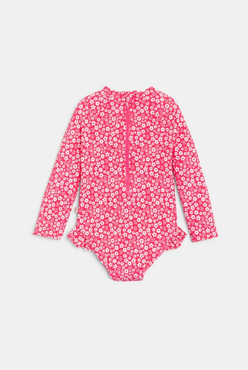 Rosa Badeoverall mit UV-Schutz und Blumenmuster Kleinkind Mädchen