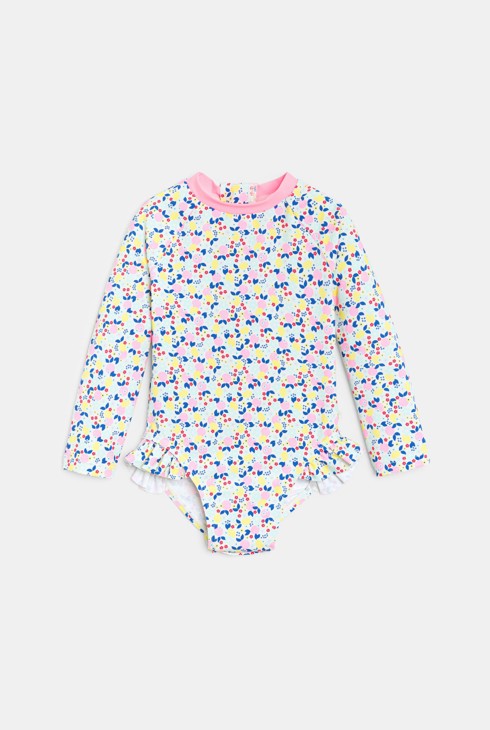 Combi de bain fleurie rose bébé fille 1