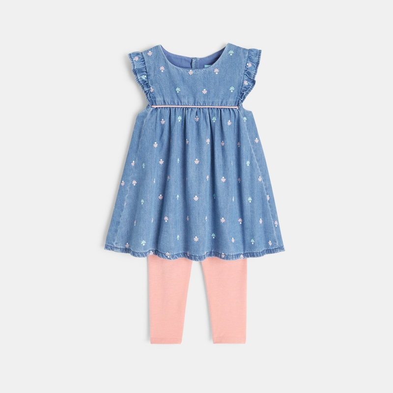 OBAIBI - Robe fleurie denim et legging bleue bébé fille - Fille -