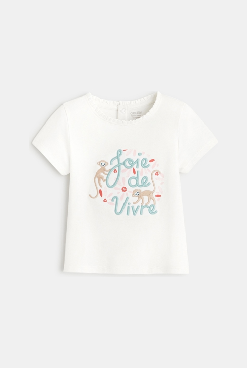 T-shirt singes brodés et message blanc bébé fille 1