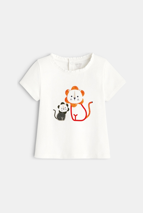 T-Shirt mit Löwen in Glanzoptik Orange Baby Mädchen 1