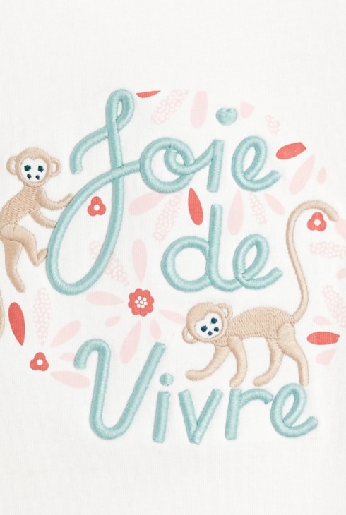 T-shirt singes brodés et message blanc bébé fille 2