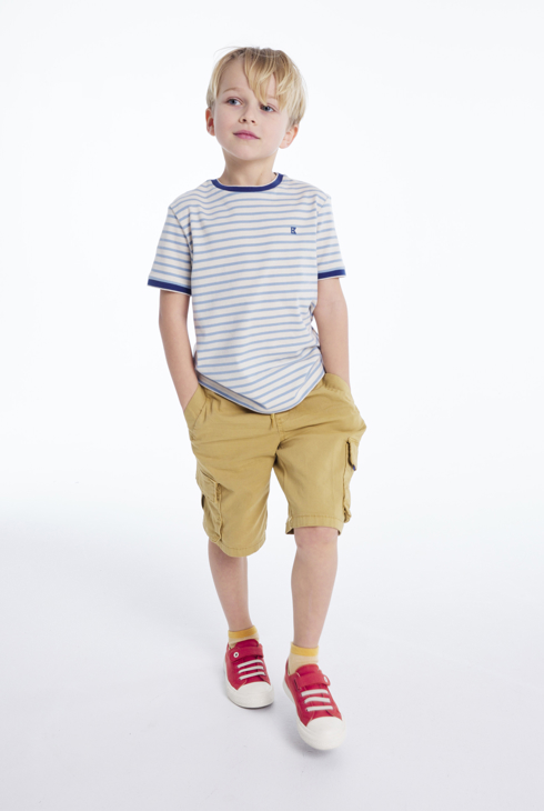 Enobarvne platnene bermuda hlače bež deček 1