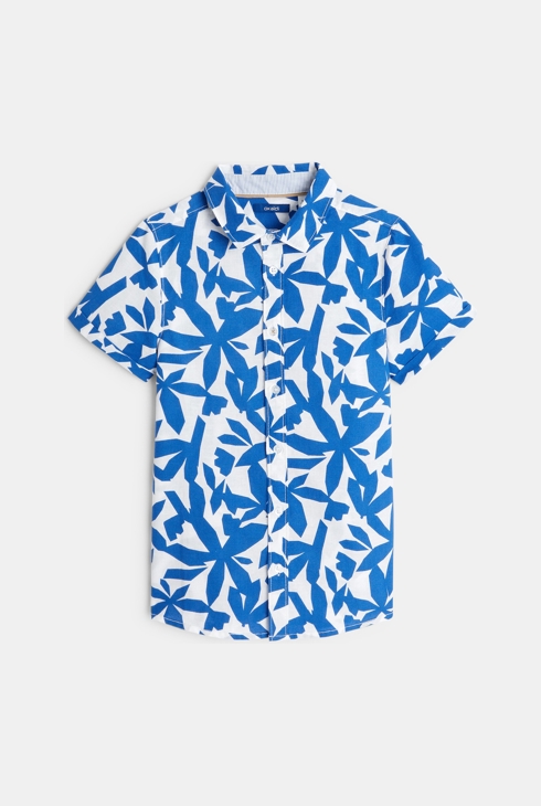 Chemisette imprimée en coton et lin bleue garçon 1