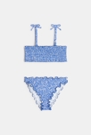 Maillot de bain 2 pièces à fleurs bleu fille