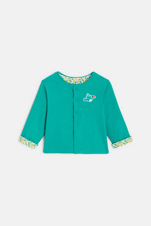 Obojestranski pulover s pritiskači in potiskom  rumena dojenček deklica 1