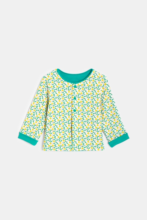 Obojestranski pulover s pritiskači in potiskom  rumena dojenček deklica 2