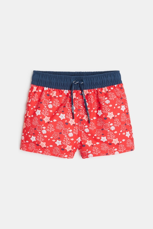 Short de bain anti UV étoiles de mer et coquillages rouge bébé garçon 1