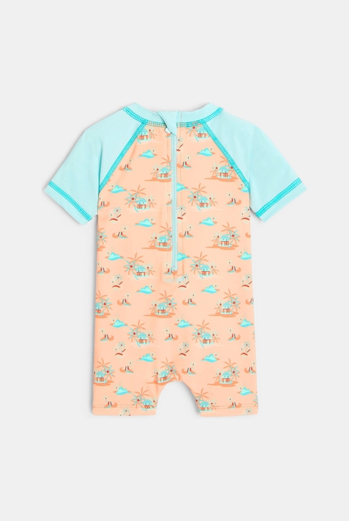 Combinaison de bain anti UV imprimé plage orange bébé garçon 2
