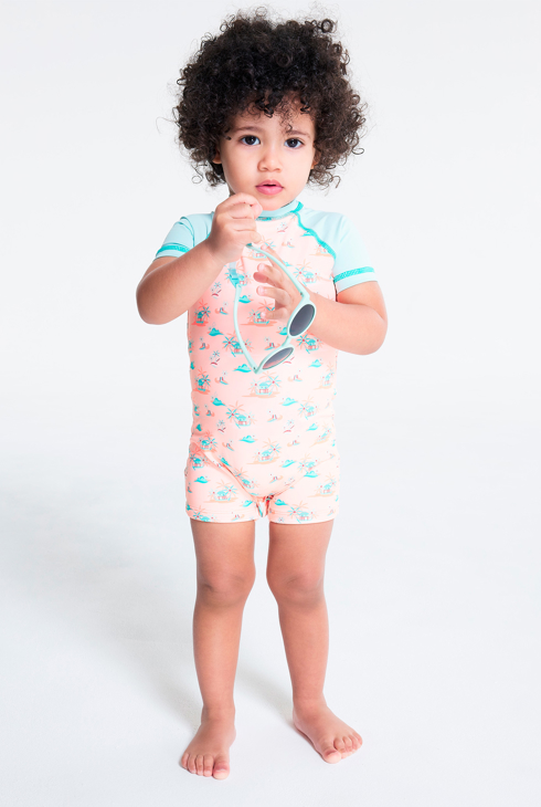 UV-Schutz-Badeanzug mit Strandmotiv Orange Baby Jungen 1