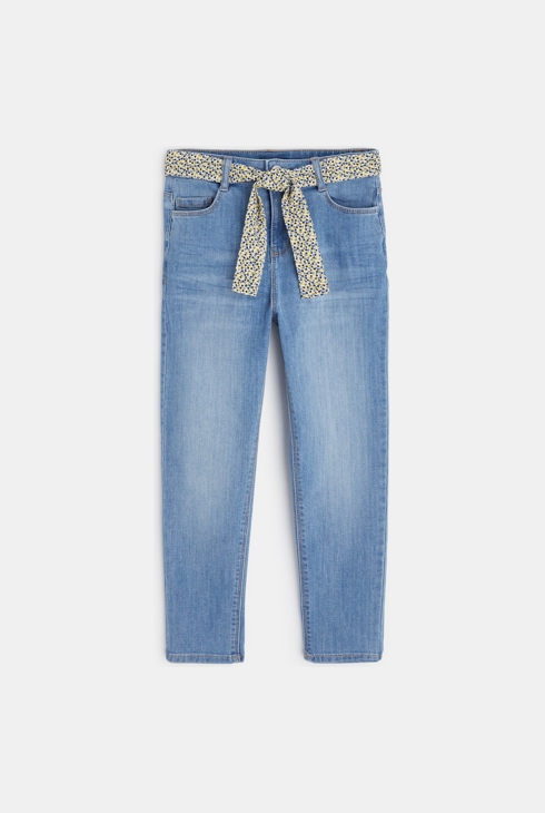Jean boyfriend ceinturé bleu fille 1