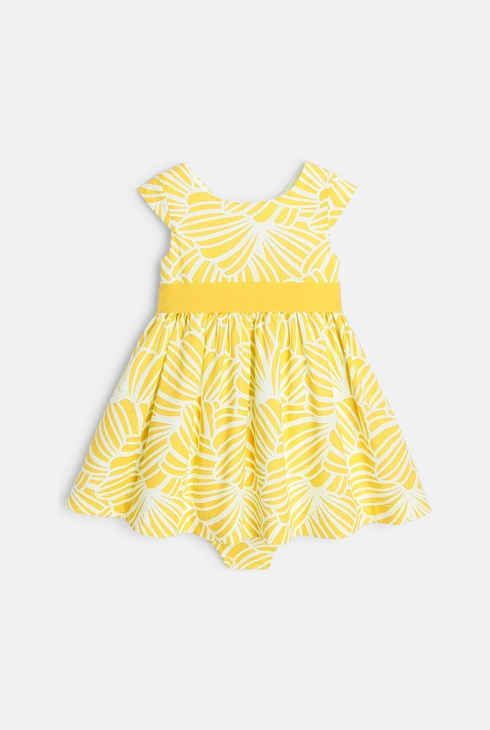 Robe de cérémonie impression graphique et bloomer jaune bébé fille