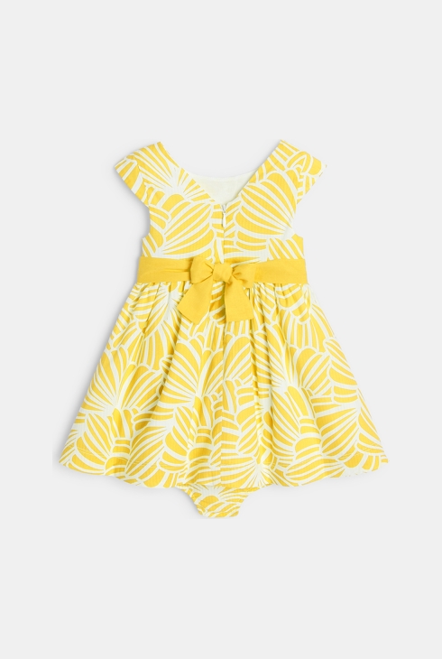 Robe de cérémonie impression graphique et bloomer jaune bébé fille