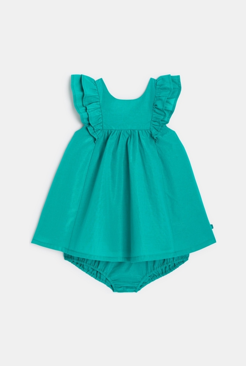 Robe de cérémonie irisée avec bloomer verte bébé fille