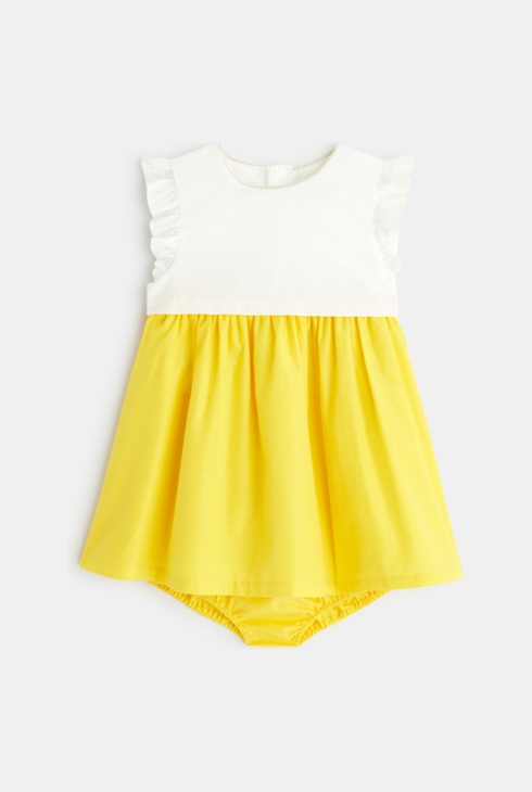 Robe de fête irisée et bloomer jaune bébé fille