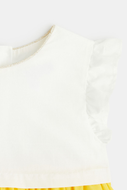 Robe de fête irisée et bloomer jaune bébé fille