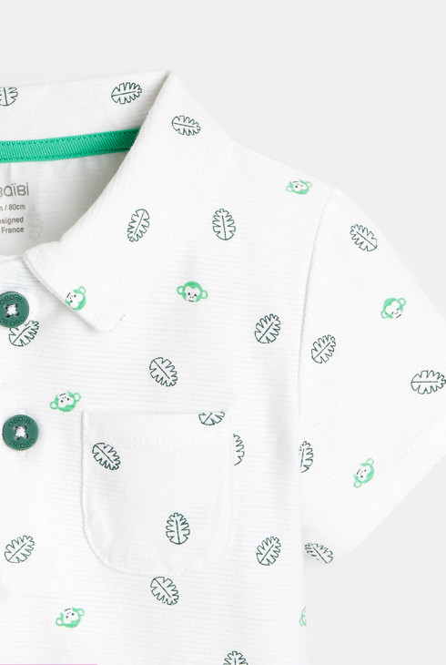 Modna polo majica s potiskom opic in listja bela dojenček deček 2