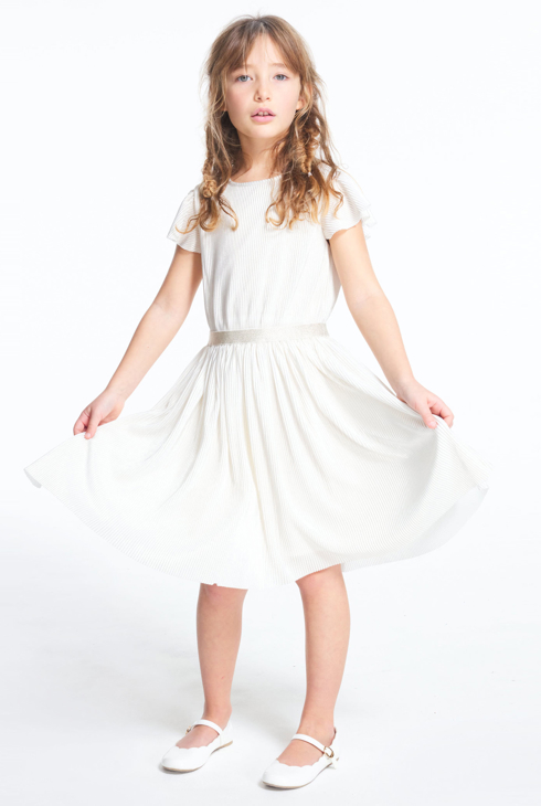 Robe plissée irisée écru fille 1