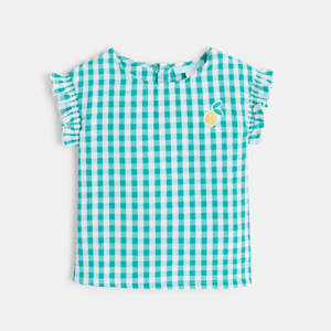 Blouse gaufrée à carreaux verte bébé fille 1