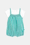 Salopette en vichy et tee-shirt uni verte bébé fille 2